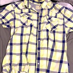 light green/blue/white button down